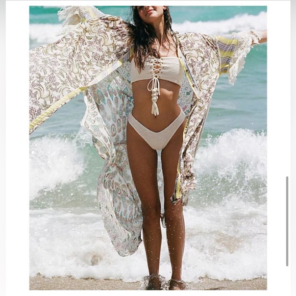 FREE PEOPLE Watching Waves Maxi Shirt / Aquamarine Combo - Picture 7 of 13